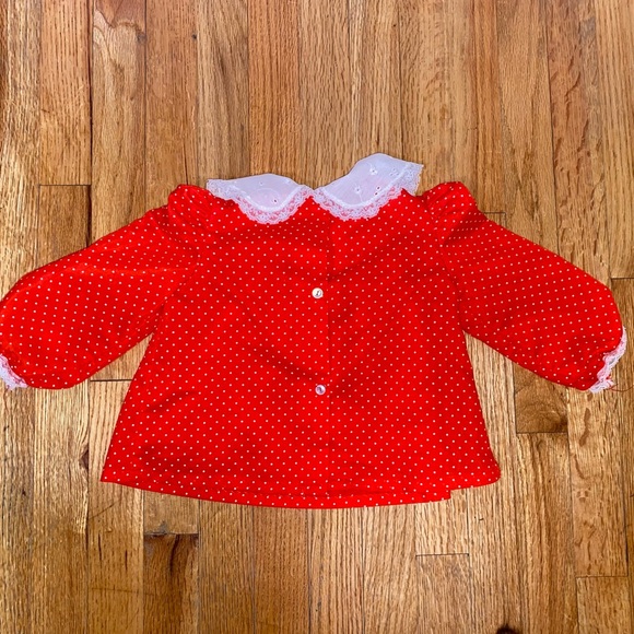 EVY of CALIFORNIA - VTG - Red/White Polka-dotted Smock/Swing Top/Shirt POCKETS - Picture 7 of 7